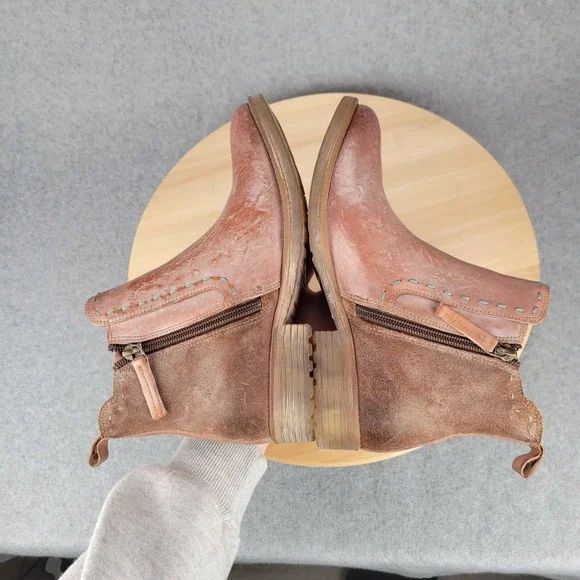 Roan Bed Stu Hostile Chelsea Boots Women 7 Tan Rose Gold Distressed Leather Zip - Picture 7 of 11